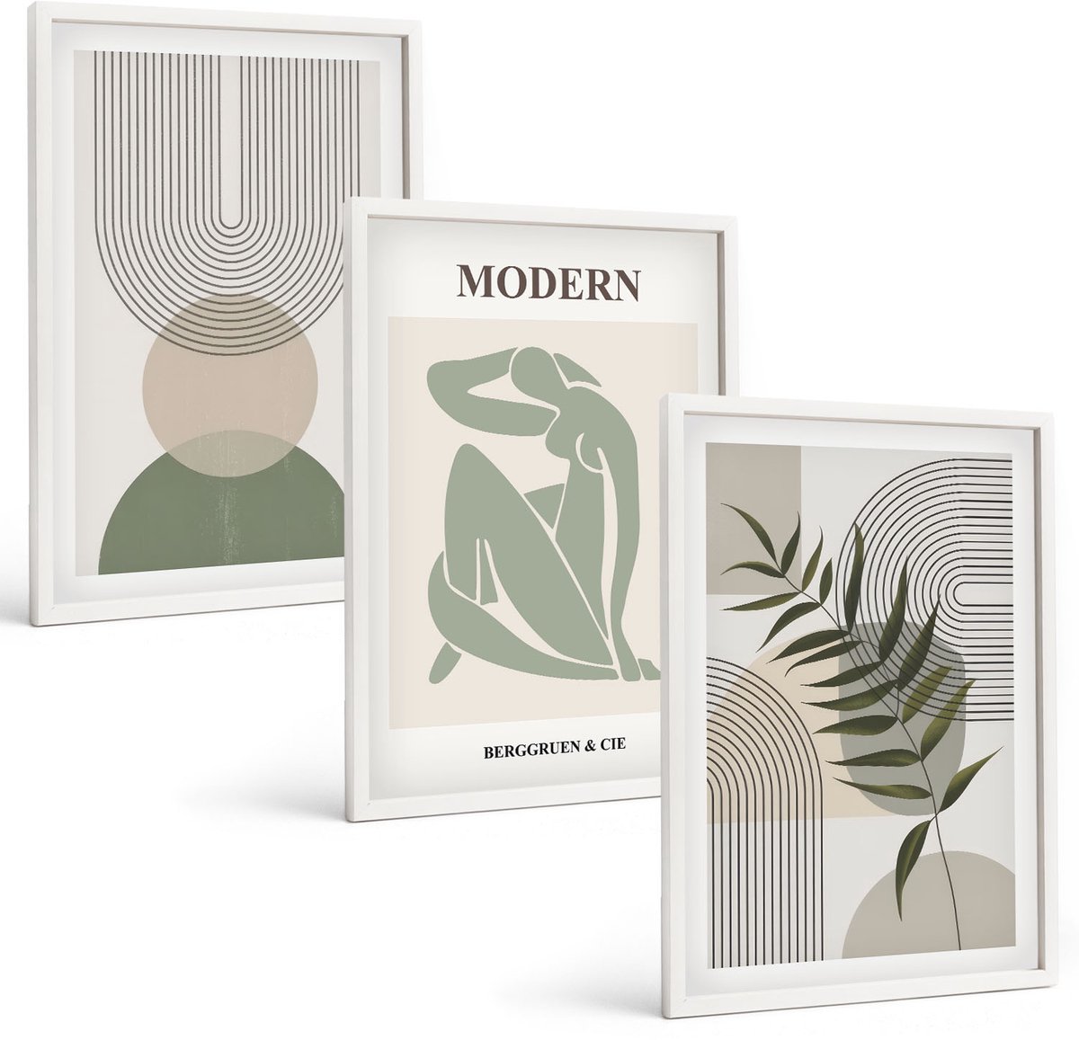 Wallfluent 3-Delige Schilderij Set - Stijlvolle Afbeeldingen Met Abstracte Vormen En Planten. - 40 x 60 - Wanddecoratie - Moderne Interieurdecoratie - Stijlvolle Muurdecoratie
