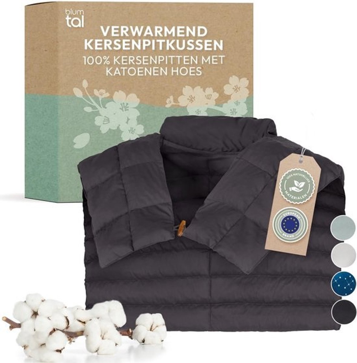 Kersenpitkussen - Warmtekussen Nek - Spierontspanning - 100% Katoen Overtrek - 52x55 cm - Antraciet