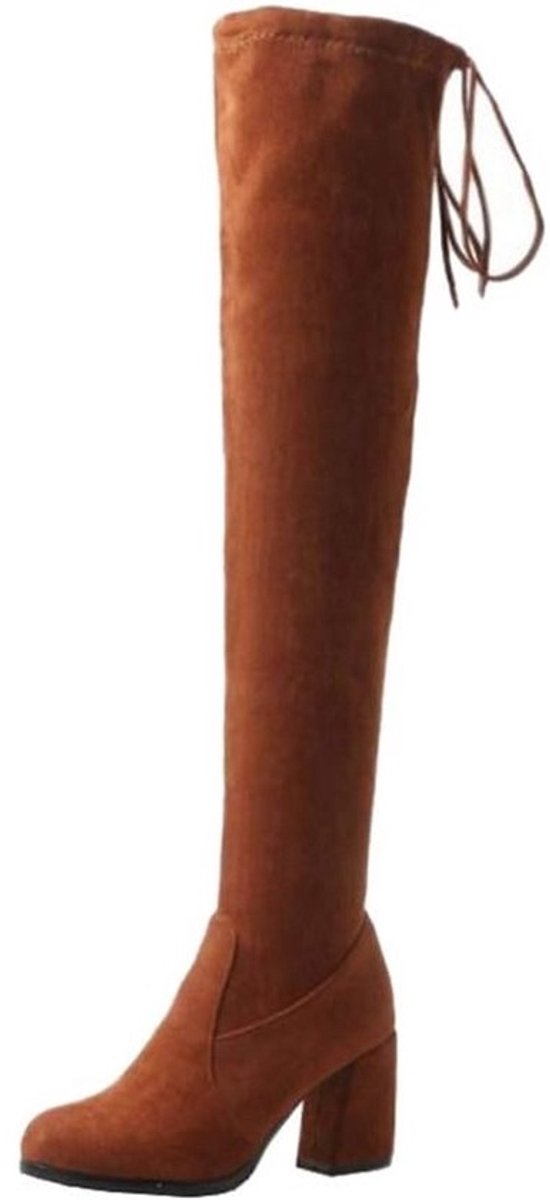 Elegante Overkneelaarzen Dames met Blokhak en Suède Look