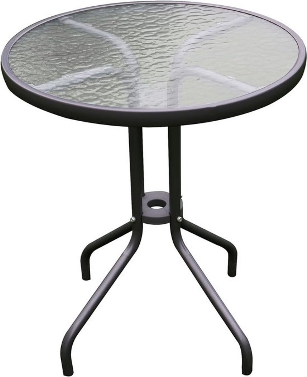 Ronde Balkontafel Bistrotafel met Glasplaat en Metalen Frame – Ø 60 x H 70 cm Buiten en Binnen