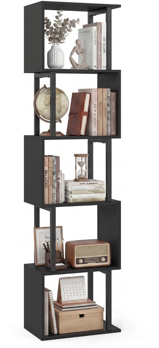 SureDeal® - Boekenkast - Boekenrek - Verdiepingen Geometrisch Staand - Metalen Vrijstaand Opslagrek - 38x23x147 cm - Donkerbruin
