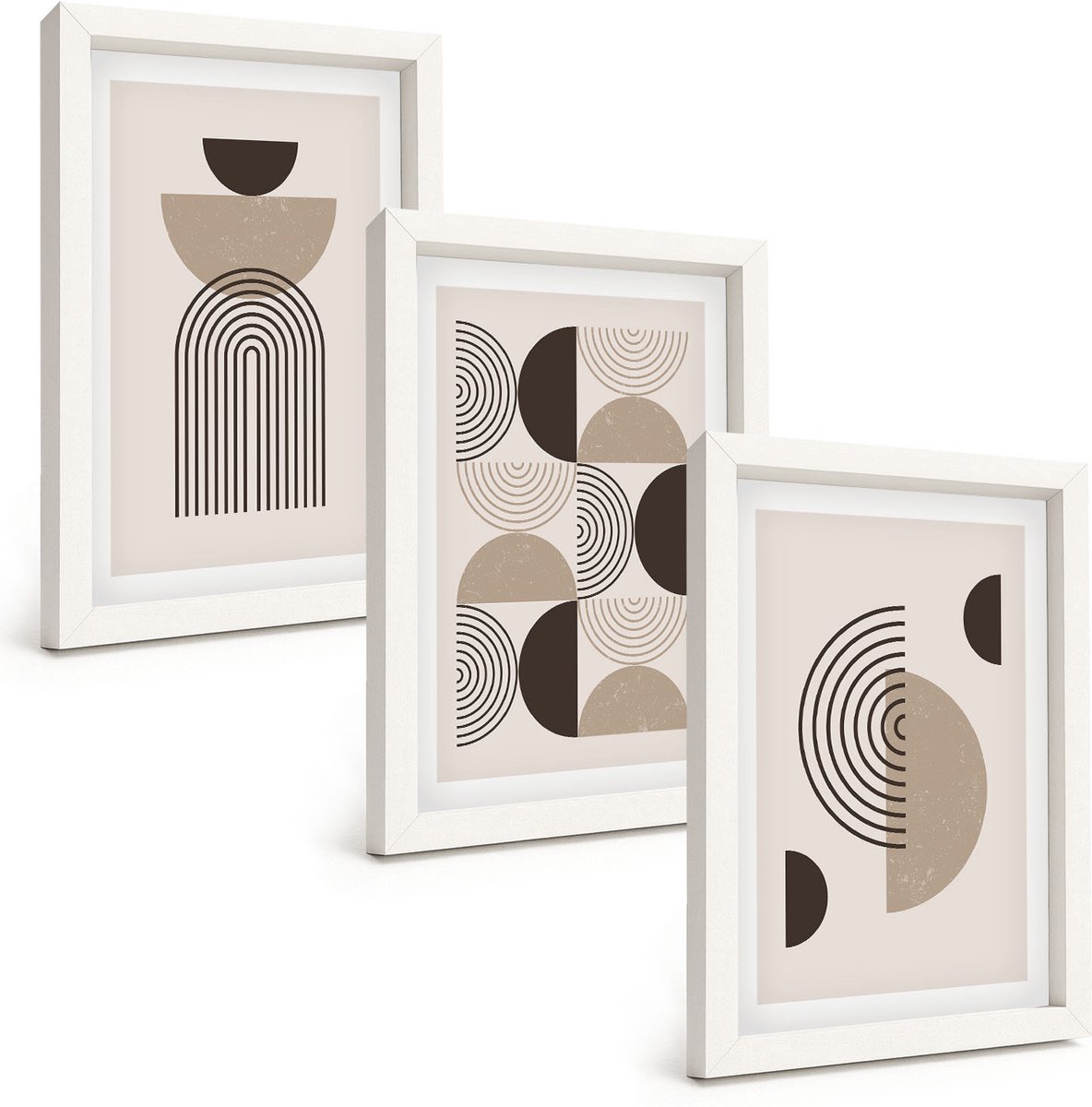 Wallfluent 3-Delige Schilderij Set - Abstracte Geometrische Patronen Minimalisme - 20 x 30 - Schilderijen Set - Wanddecoratie - Woonkamer - Interieur Decoratie