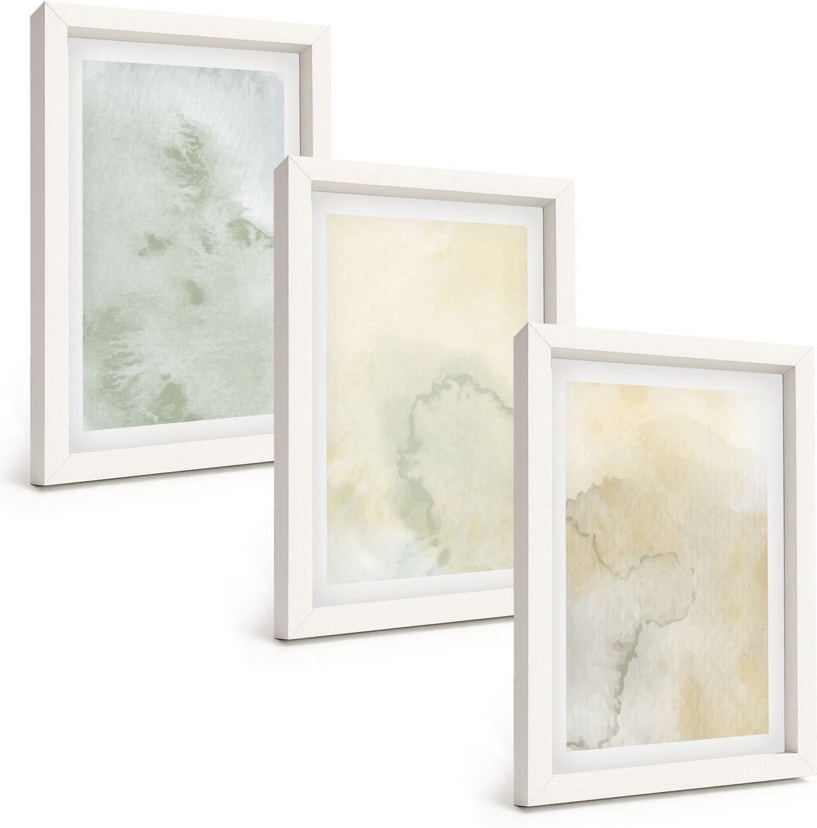 Wallfluent 3-Delige Schilderij Set - Pastel Aquarelverf Op Canvas, Textuurverf - 20 x 30 - Wanddecoratie - Moderne Interieurdecoratie