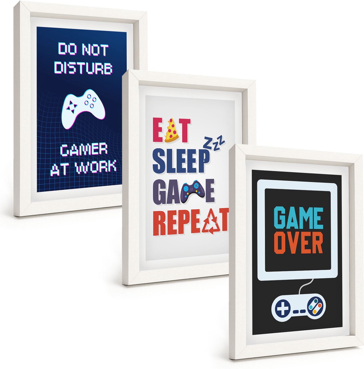 Wallfluent 3-Delige Schilderij Set - Ondertitels Voor Gamers Met Een Entertainmentthema - 20 x 30 - Muurdecoratie - Wanddecoratie - Slaapkamer
