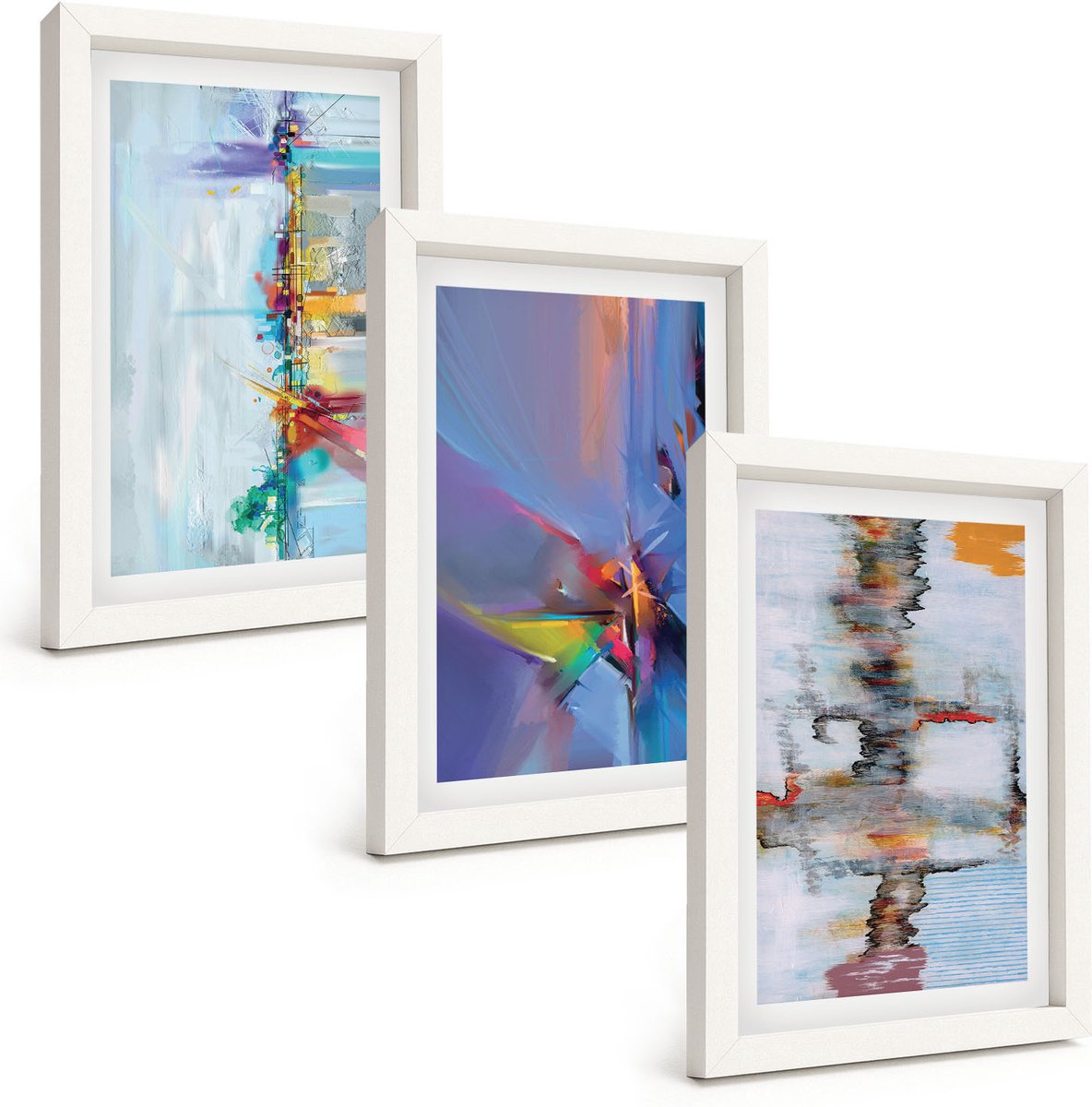 Wallfluent 3-Delige Schilderij Set - Abstracte Composities In Schilderstijl - 20 x 30 - Moderne Wanddecoratie - Slaapkamer - Woonkamer Decoratie