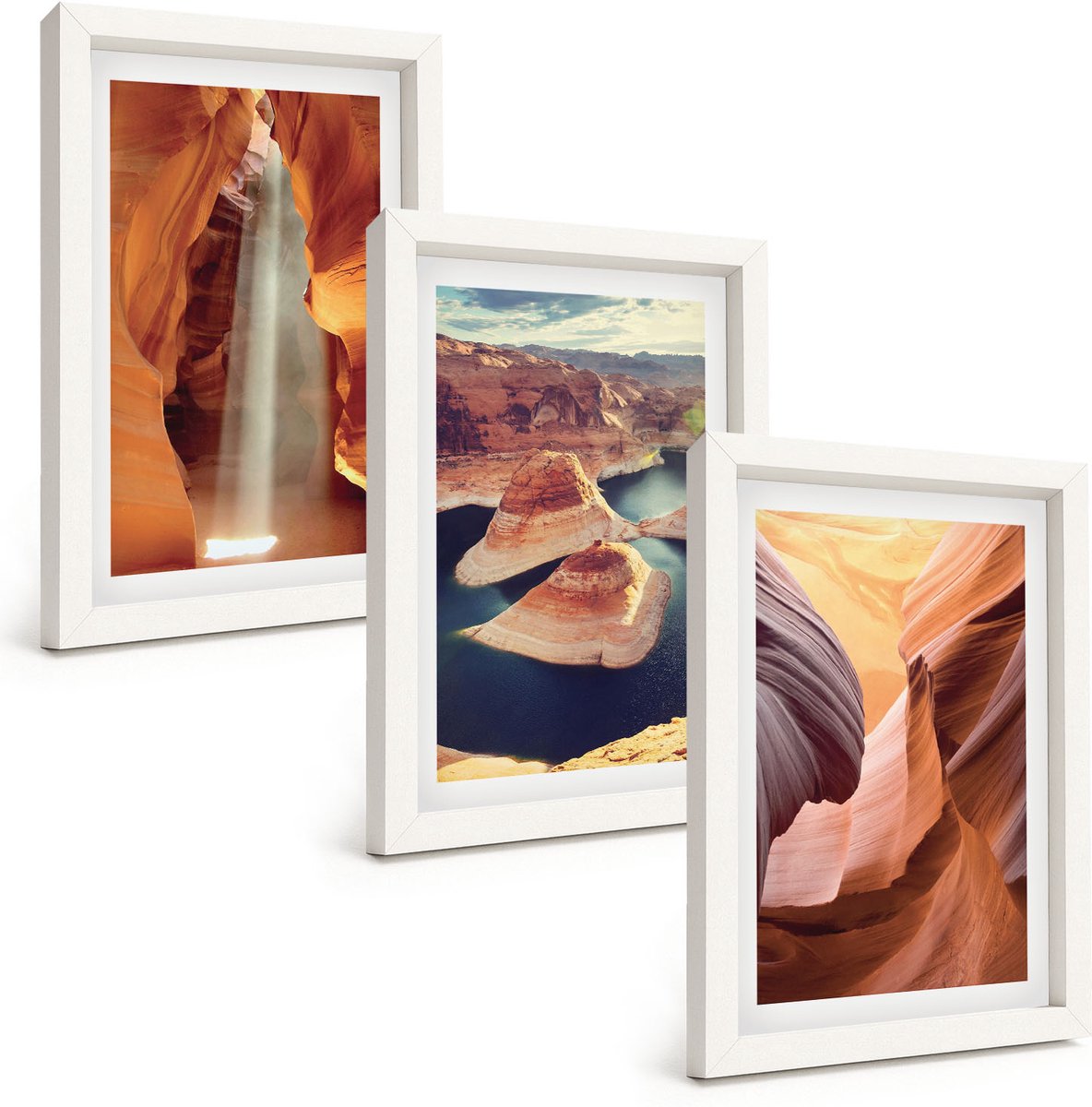 Wallfluent 3-Delige Schilderij Set - Waterval In De Kloof Rotsformaties In De Canyon - 20 x 30 - Muurdecoratie - Decoratieve Schilderijen - Wohnzimmer - Moderne Wanddecoratie