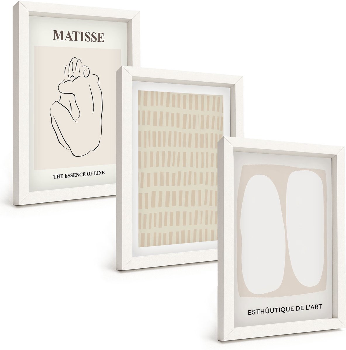 Wallfluent 3-Delige Schilderij Set - Lijnen En Vormen In Beige En Witte Tinten. - 20 x 30 - Muurdecoratie - Interieur Decoratie