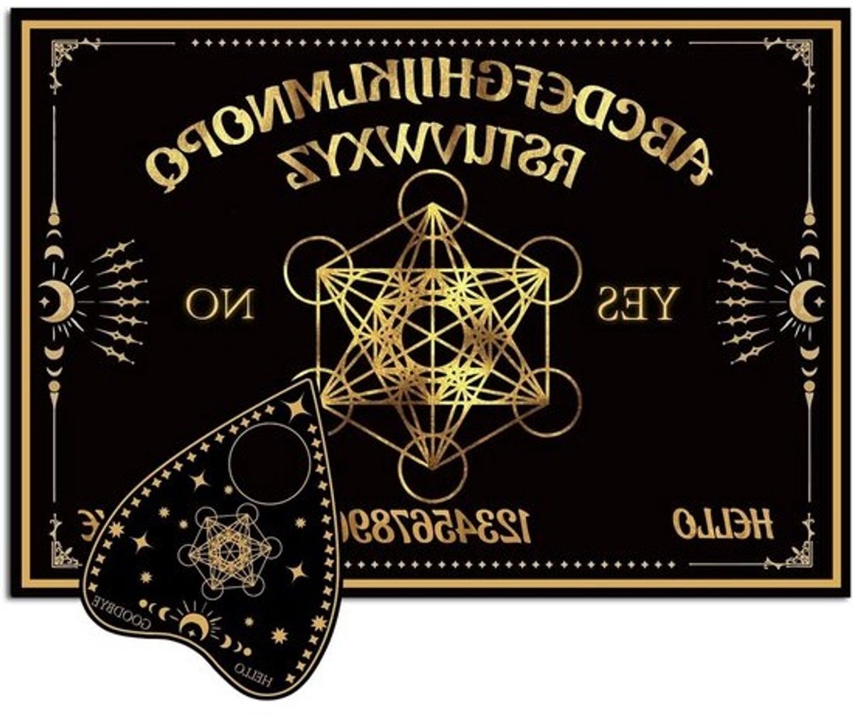 Spirit Board Orakelset - Waarseg Spel Hout - Mystieke Decoratie - Gouden Letters Patroon - 30 x 21 cm
