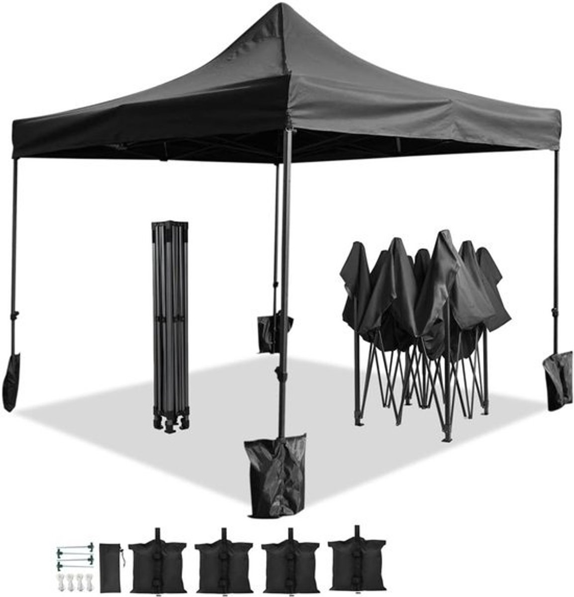 Opvouwbare Partytent - Feesttent Tuin - Buitenfeesten Bescherming - Waterdicht UV-Bestendig - 3x3 Meter - Zwart