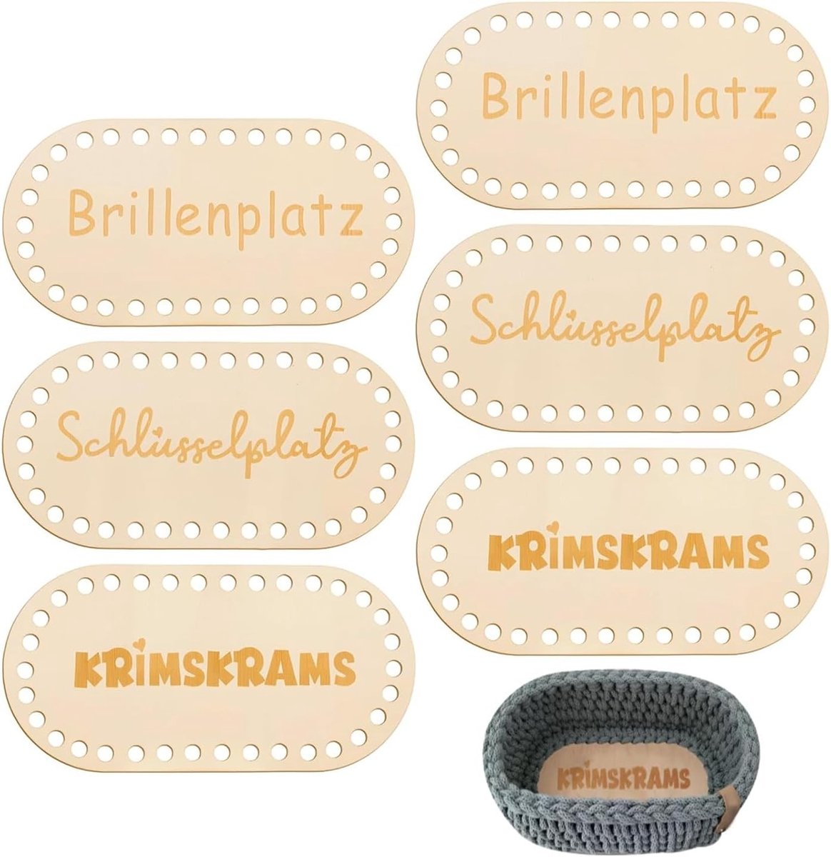 Set van 6 Houten Bodems voor Haakmanden, 10 x 20 cm, Ideaal voor DIY Opbergdozen en Creatieve Projecten