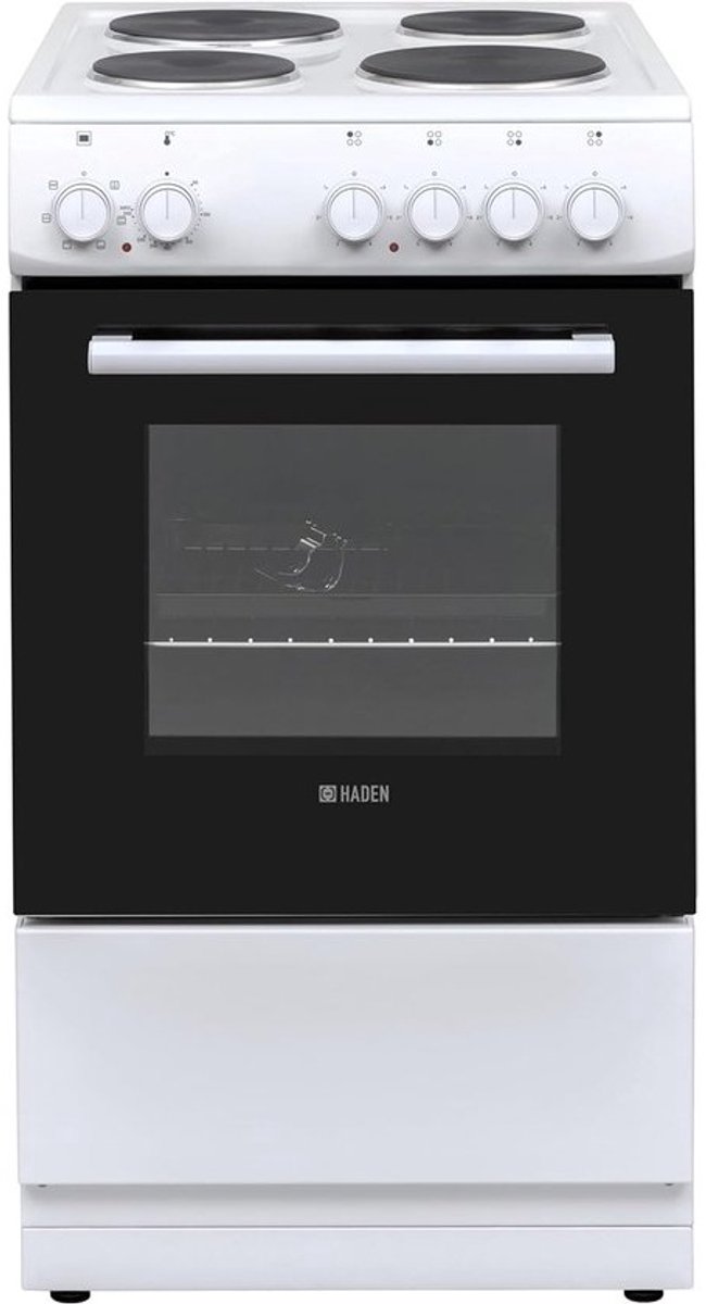 Vrijstaand fornuis - Elektrisch kooktoestel - Dagelijks koken - Vier massieve kookplaten - 50 cm breed - Wit