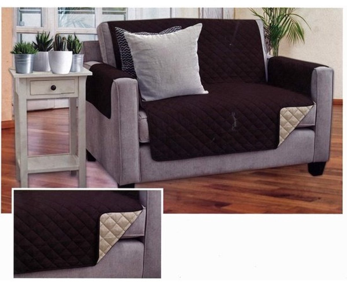 Omkeerbare bankhoes - Bankspreider meubelbeschermer - Bescherming interieur - Met opbergvakken - 190x223 cm - Bruin beige