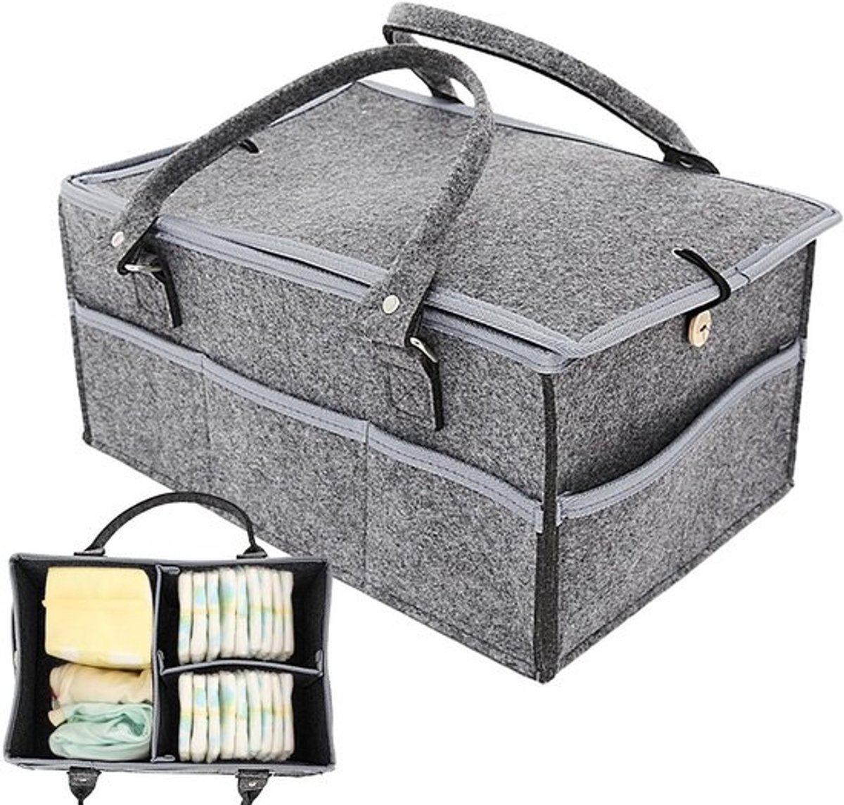 Babyluiertas - Opbergtas - Baby spullen organiseren - Grote capaciteit - 38x25x18 cm - Grijs