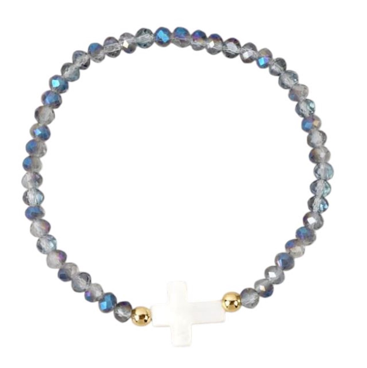 Kruis armband vrouwen - Jezus - Christelijk - bijbel kralen blauw doorzichtig - 17.5 cm