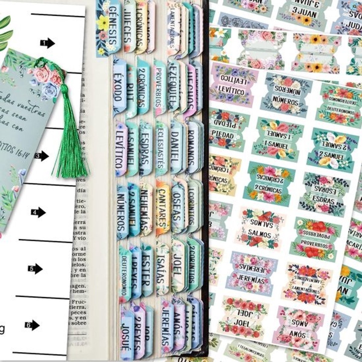Bijbel Tabs - Bijbel Markeringen - Bijbel Journaling - Mat Gelamineerd Bloemontwerp - 122 Stuks - Bloemen