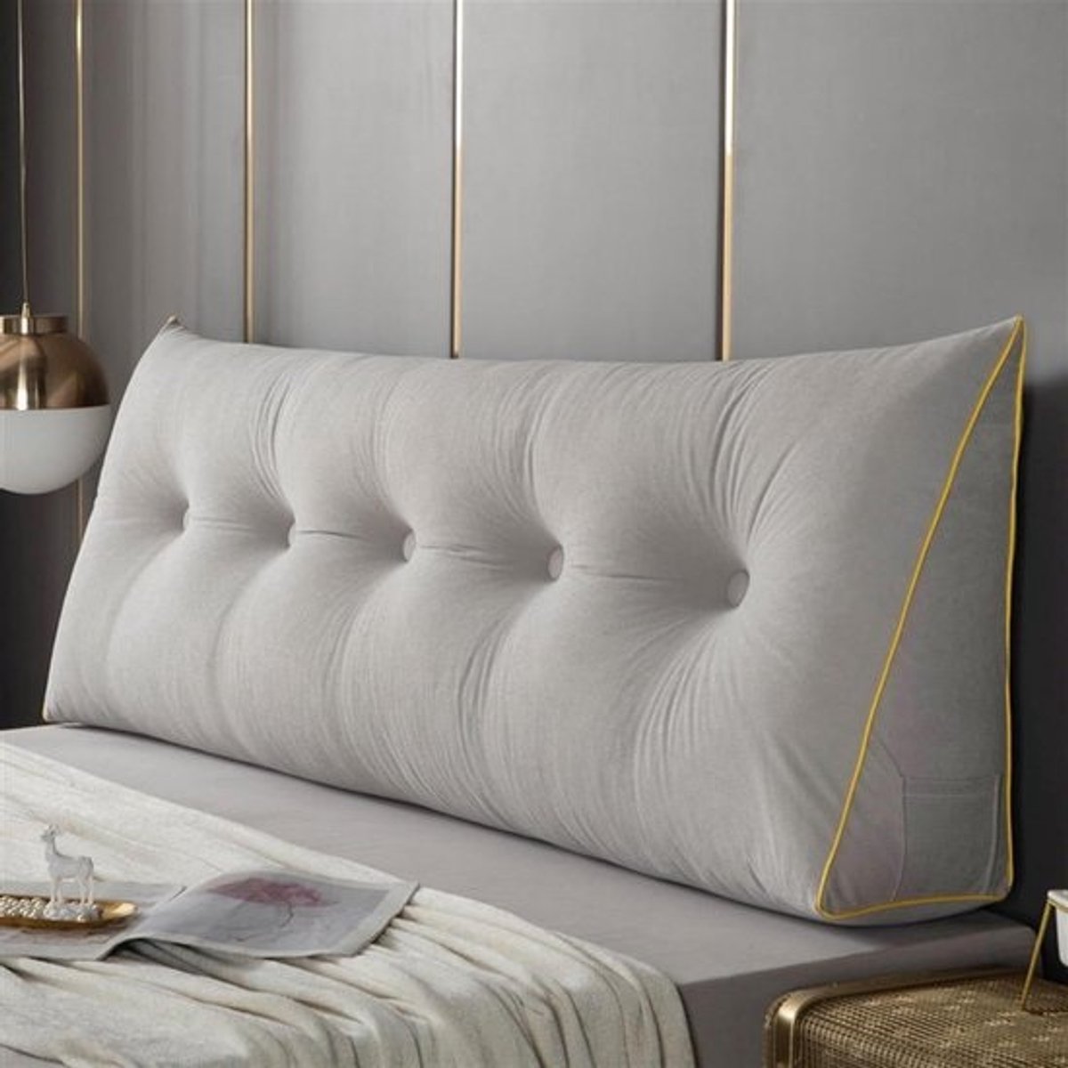 Leeskussen Wig - Rugsteun Kussen - Ontspannen in Bed - Grote Rugsteun - L80W20H50cm - Grijs