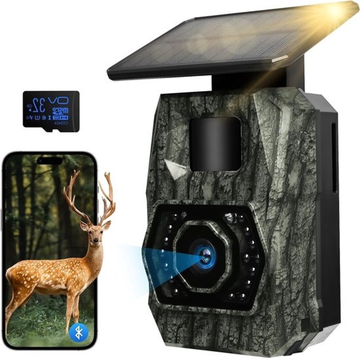 Wildcamera met Wifi - Trailcamera Outdoor - Dierenobservatie - Zonne-energie Opladen - 48 MP 1296P - Groen