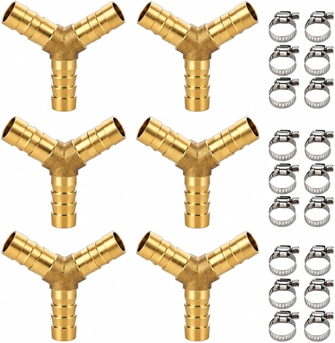 Messing buisverbindingen 6 x 8 mm met 18 slangklemmen voor veilige en stevige verbindingen