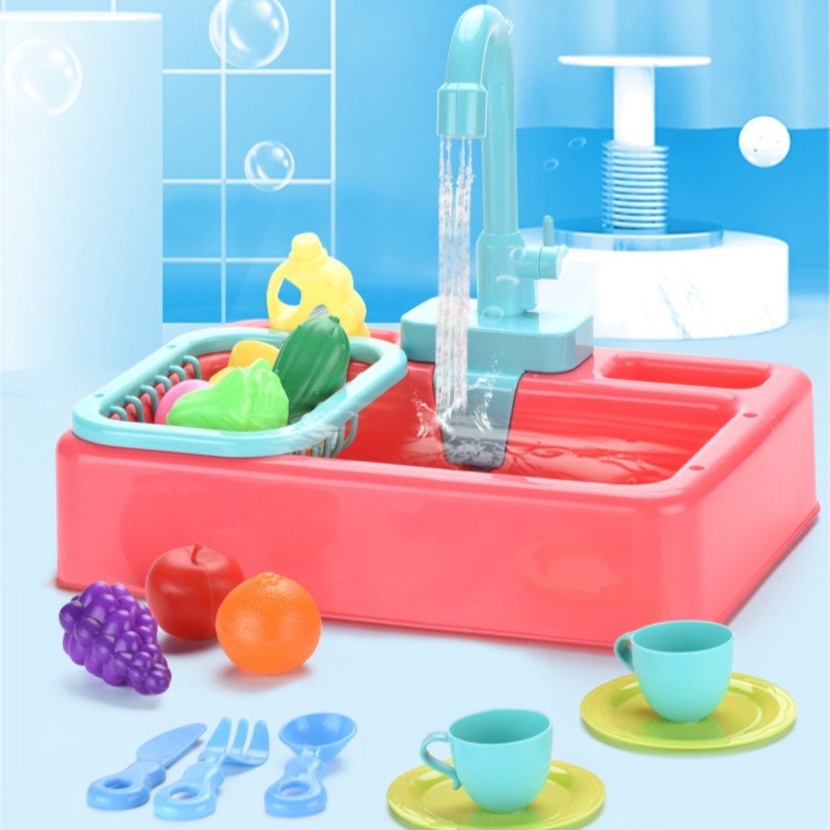 Keuken speelset Voor Kinderen - Met Stromend Water - Speelgoed - Rollenspel - Montessori-spel - Speelgoed Voor Vroeg Leren - Oranjerood