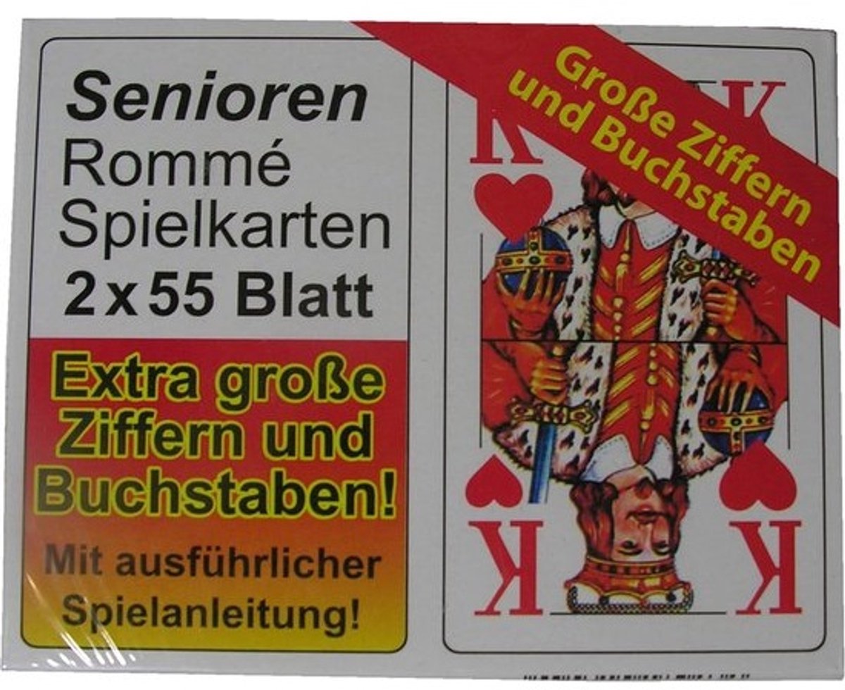 Romme Speelkaarten Senioren - 2x 55 Kaarten, Frans Speelblad, Extra Grote Cijfers