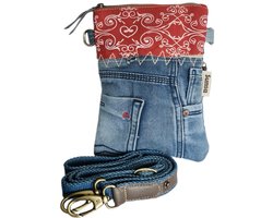 Sunsa-Tas-Denim-Canvas-Leer-Gerecyclede jeans-Dames-Heren-Retro-Vintage-Streetwear-18 x 23 x 2 cm-Red/Jeans