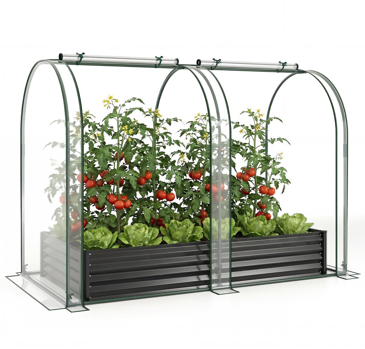 SureDeal® - Plantenbak - Verhoogd Bed - Kas Metalen - PVC bekleding - Ramen Vroege Bed - 198x100x145 cm - Zwart