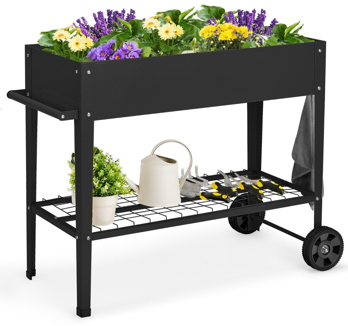 SureDeal® - Plantenbak - Metalen Verhoogd Bed - Opslag - Wielen - Haken - Handvat Verhoogde Tuinbed - 95x40x80 cm - Zwart
