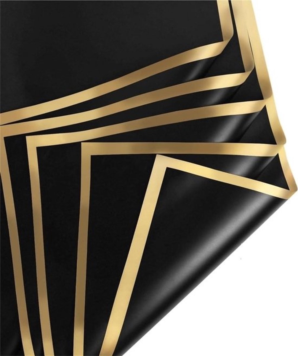 Inpakpapier Bloemen - Cadeaupapier Boeket - Cadeaus Versieren - Gouden Randen - 58 x 58 cm - Zwart
