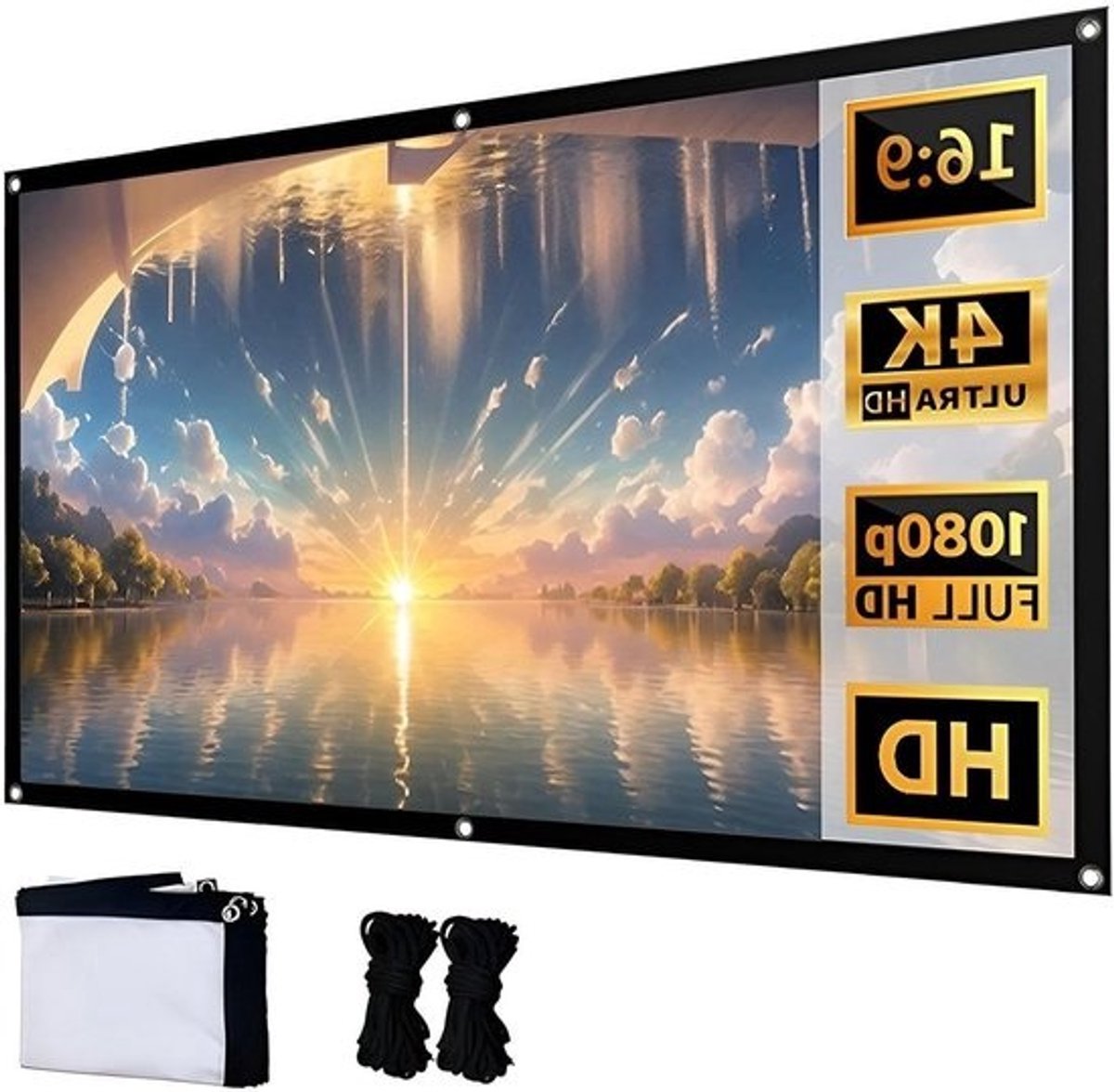 Projectiescherm - Filmscherm Beamer - Thuisbioscoop Creëren - Kreukvrij Canvas Materiaal - 300 Inch 16:9 - Wit