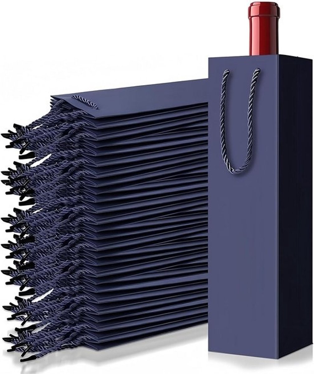 Luxe Cadeauzakken voor Wijnflessen - Blauwe Flessenzak met Trekkoord
