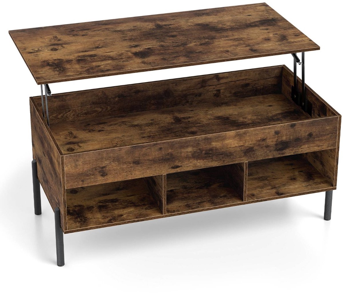 SureDeal® - Salontafel - Verhoogbare Verhoogbare - Breed Tafelblad Verborgen - Open Opbergvakken - 100x50x45 cm - Koffiebruin