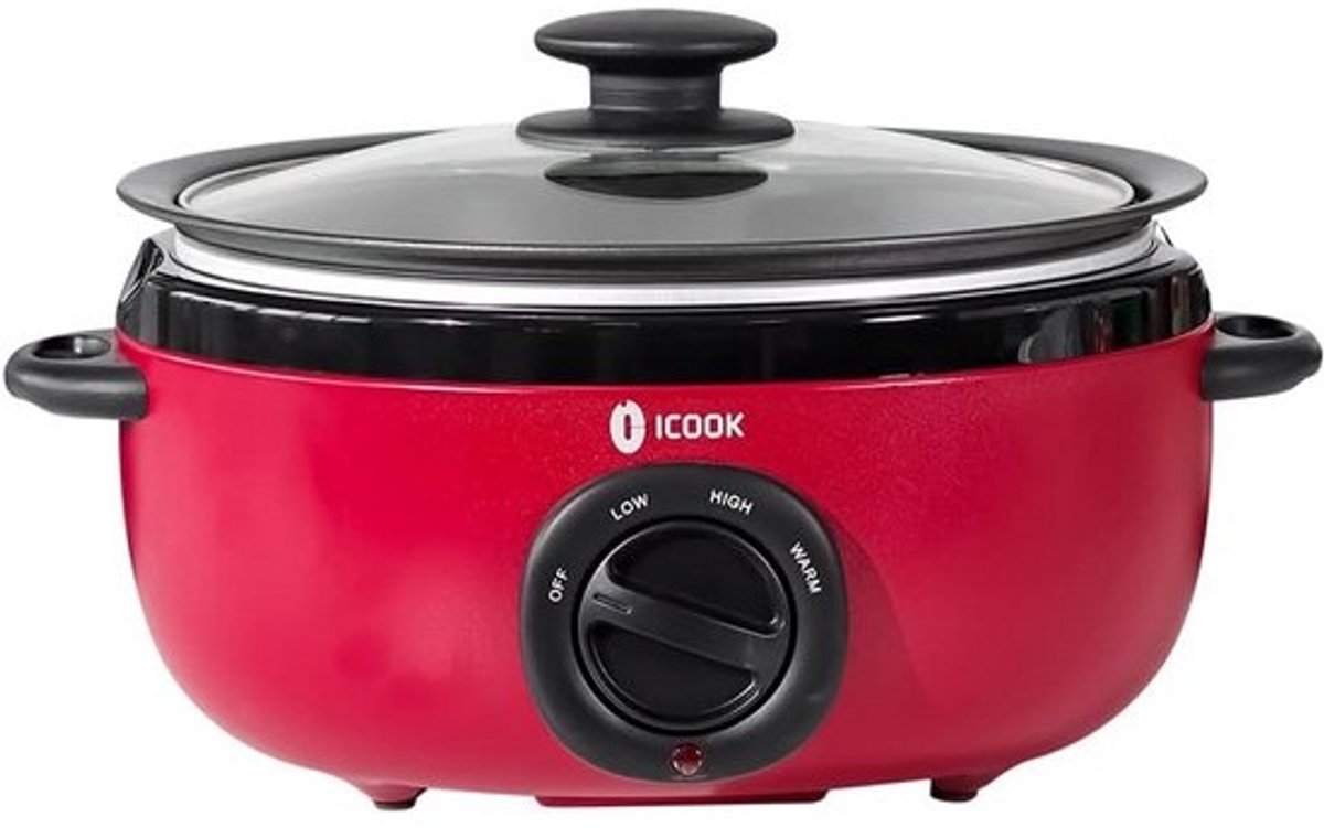 Aluminium Slowcooker 3,5 Liter met Glazen Deksel en Instelbare Temperatuur
