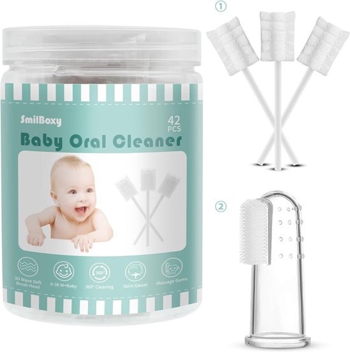 Vinger baby tandenborstel en tongreiniger voor 0-36 maanden - 42 stuks