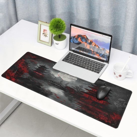 XXL Gaming Muismat Zwart Rood Japans Ontwerp 80x30 cm Bureauonderlegger Antislip — afbeelding 2