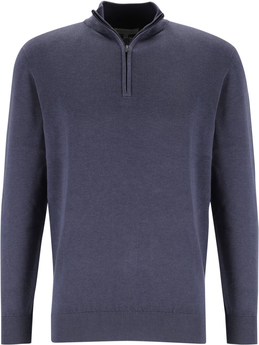 Michaelis heren trui katoenmengsel - slim fit trui met korte rits - blauw