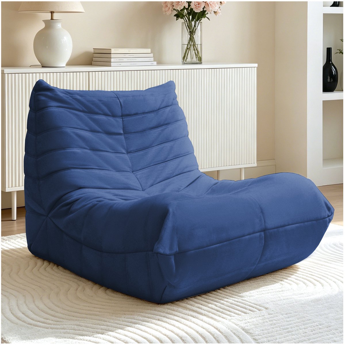 COVREO Zitzak stoel 100x90x70 cm blauw stof met rugleuning voor binnen en ontspannen