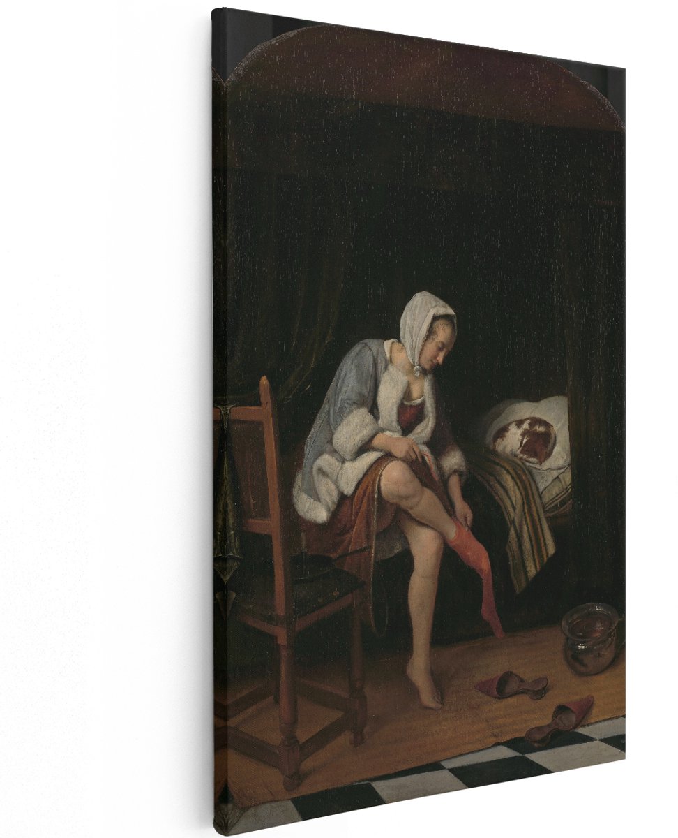 Artaza Canvas Schilderij Het Toilet - Jan Steen - 120x180 cm - Groot - Kunst - Wanddecoratie Woonkamer