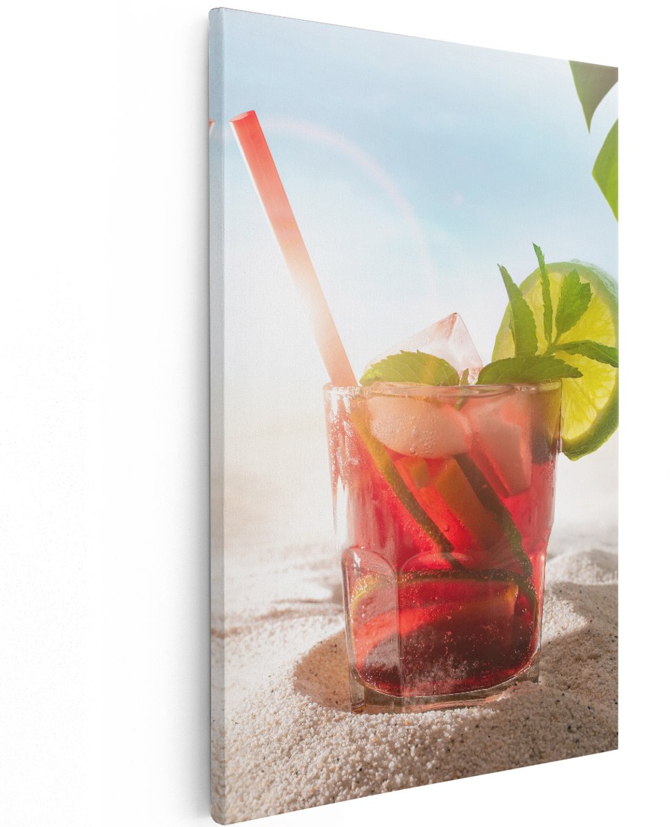 Artaza Canvas Schilderij Cocktail Mix Drankje op het Strand - 120x180 cm - Groot - Wanddecoratie Woonkamer - Schilderijen - Muurdecoratie