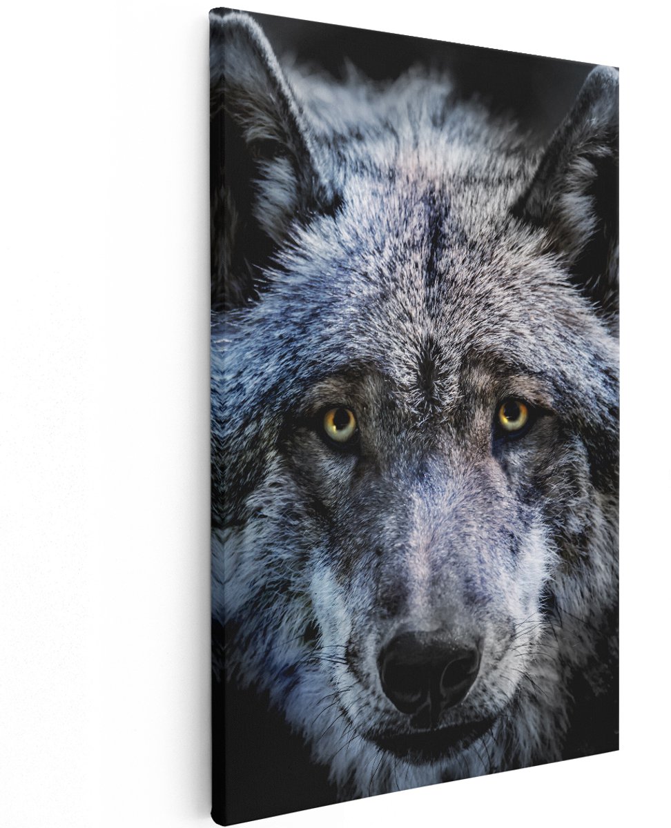 Artaza Canvas Schilderij Grijze Wolvenkop - Wolf - 120x180 cm - Groot - Wanddecoratie Woonkamer - Schilderijen - Muurdecoratie
