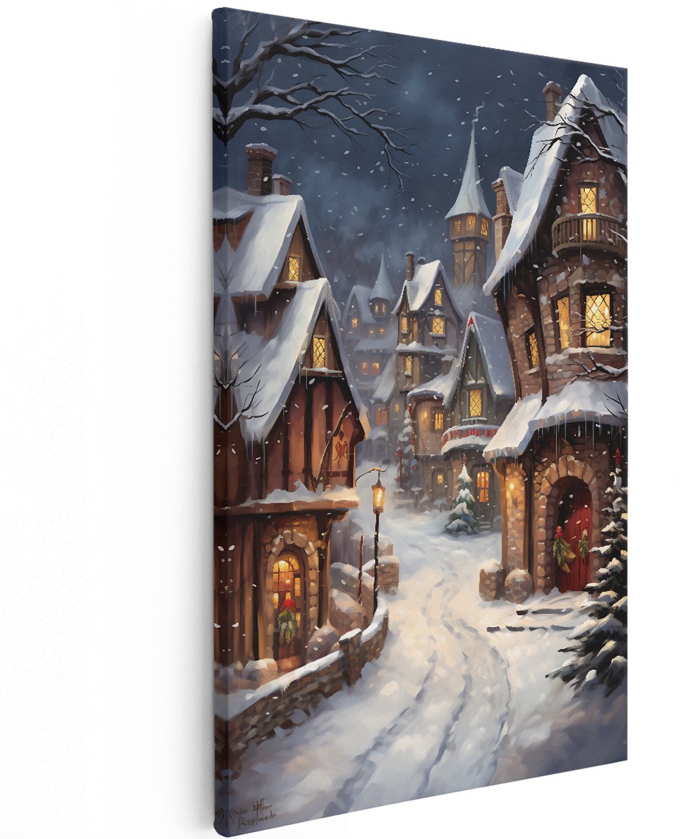 Artaza Canvas Schilderij Winter Kerst Stad - 120x180 cm - Groot - Foto Op Canvas - Wanddecoratie Woonkamer