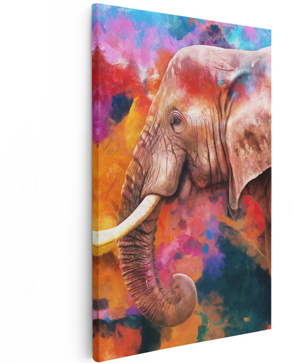 Artaza Canvas Schilderij Kleurrijke Olifant - Abstract - 120x180 cm - Groot - Wanddecoratie Woonkamer - Schilderijen - Muurdecoratie