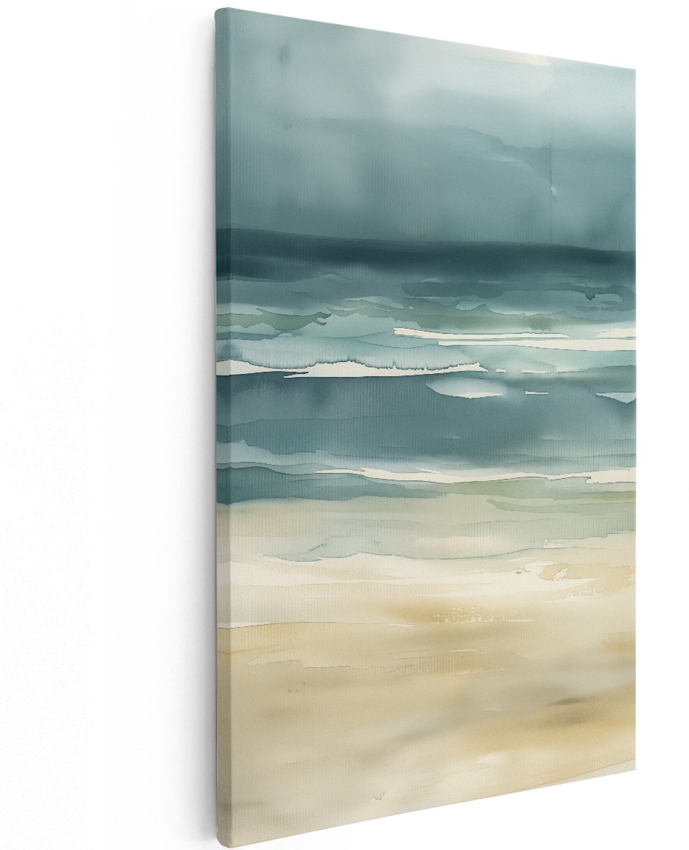 Artaza Canvas Schilderij Strand in Aquarelstijl - 120x180 cm - Groot - Wanddecoratie Woonkamer - Schilderijen - Muurdecoratie