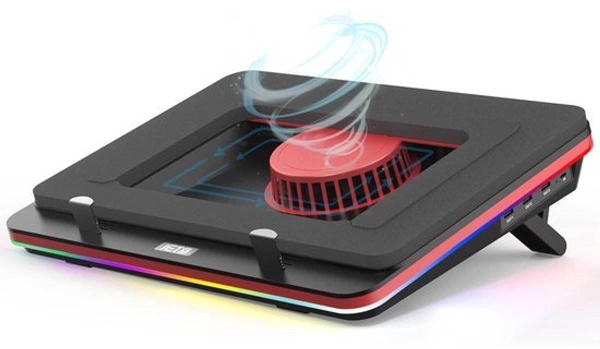 Krachtige laptop koelpad met RGB verlichting en USB hub - Turbo-fan voor 13-17,3 inch gaming laptops