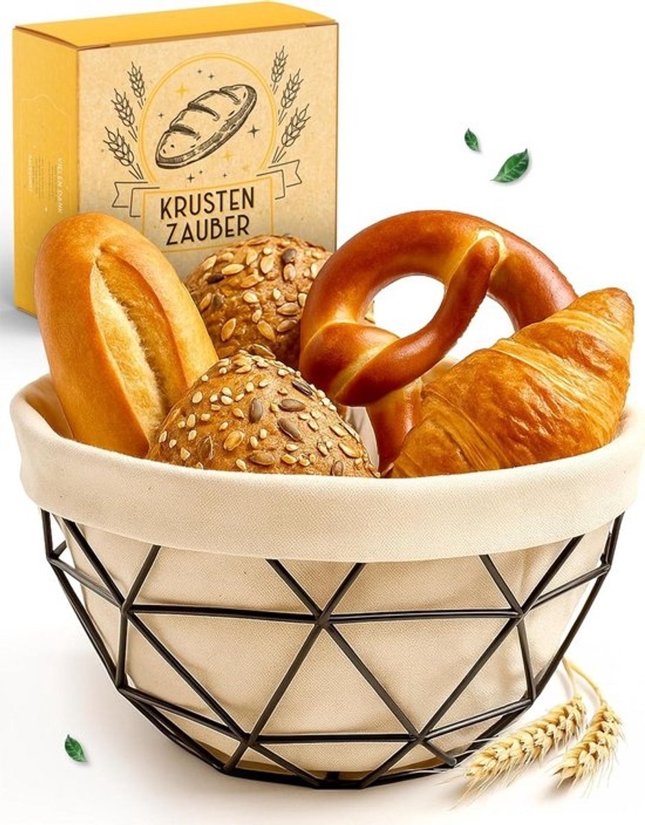 Broodmand met metalen frame | Wasbare broodzak 20 cm - voor vers brood op tafel
