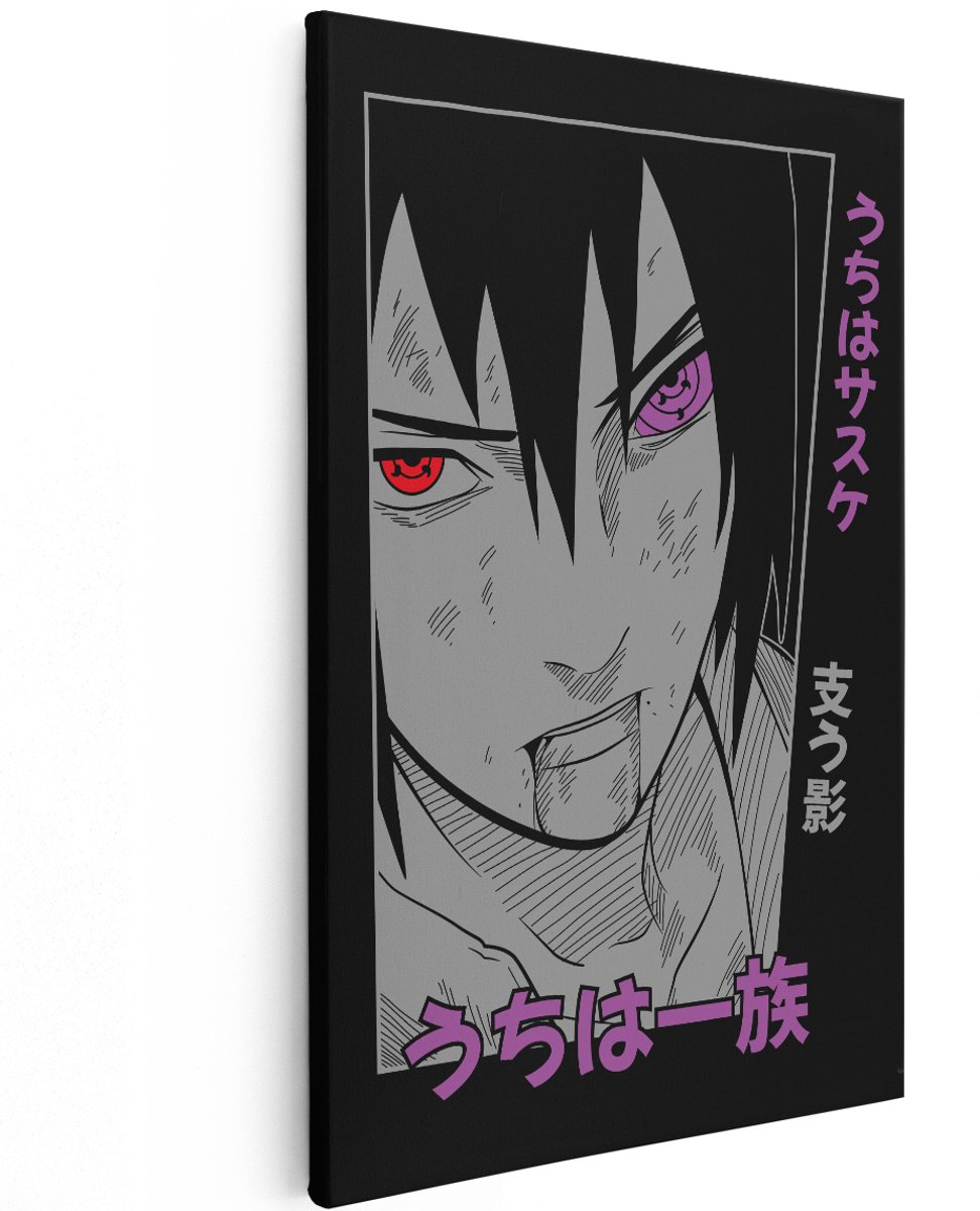 Artaza Canvas Schilderij Sasuke Uchiha - 120x180 cm - Groot - Wanddecoratie Anime - Muurdecoratie Sharingan Rinnegan - Schilderijen Jongens Slaapkamer
