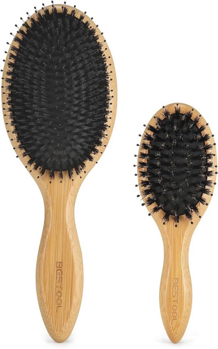 Set van 2 Haarborstels voor Thuis en Reizen - Bamboe Styling Borstels voor Nat en Droog Haar