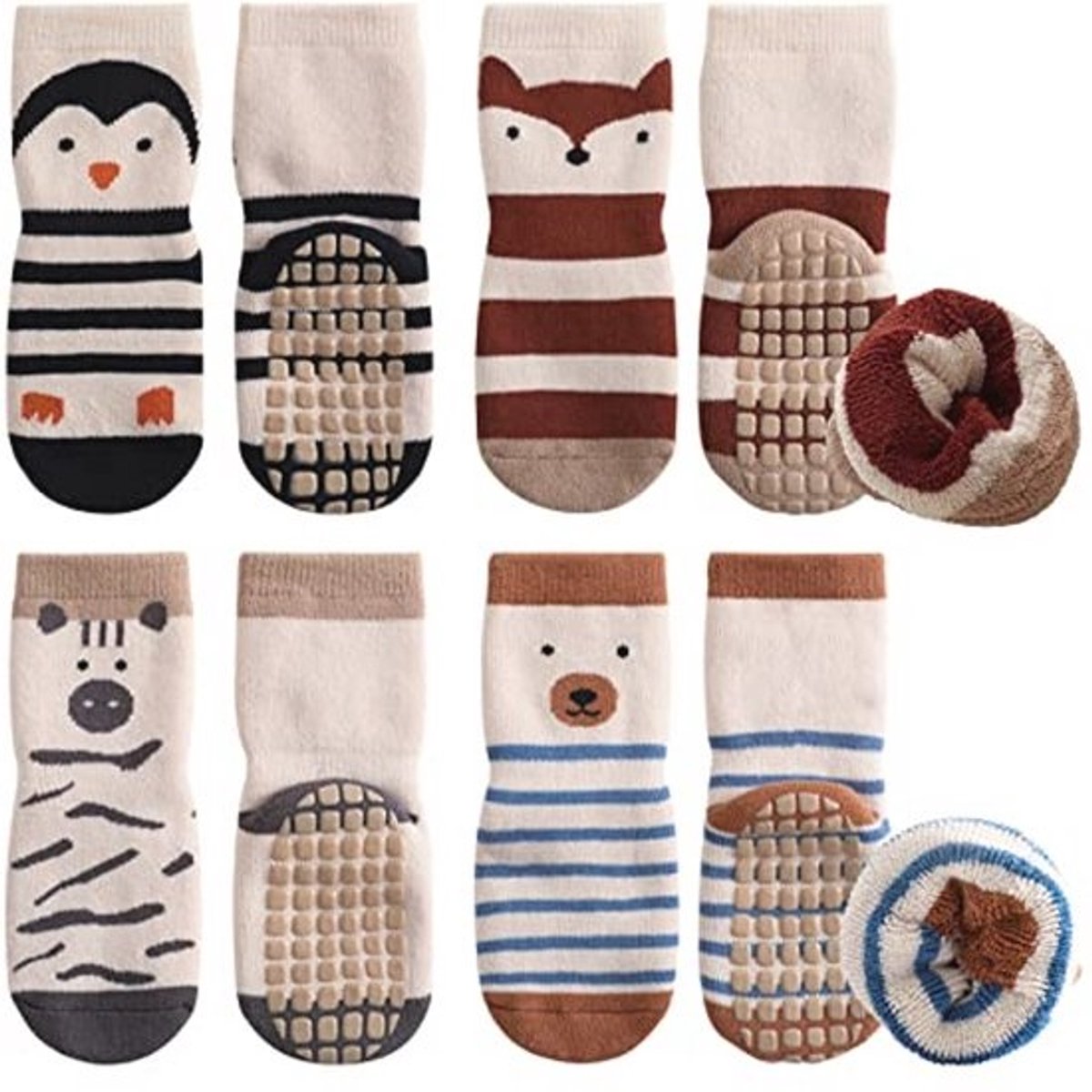 4 Paar Anti-Slip Baby Sokken - Katoenen Sokken voor Peutertjes en Kinderen 0-5 Jaar - Winter Thermo Sokken