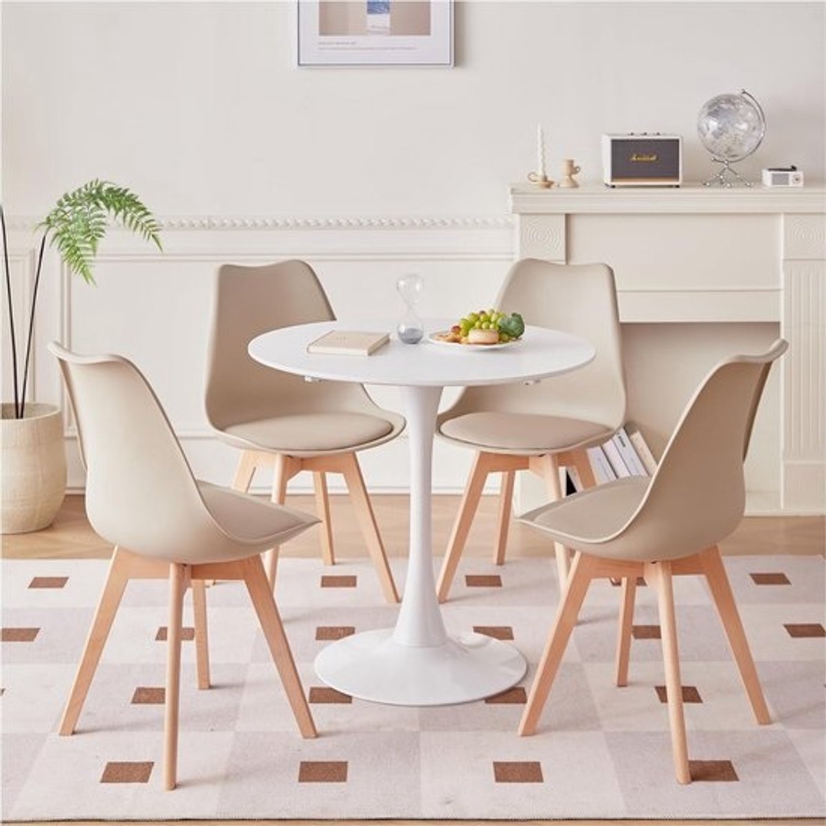 Eetkamerset Rond: Tafel met 4 Comfortabele Stoelen voor Keuken, Tuin of Balkon (Bruin)