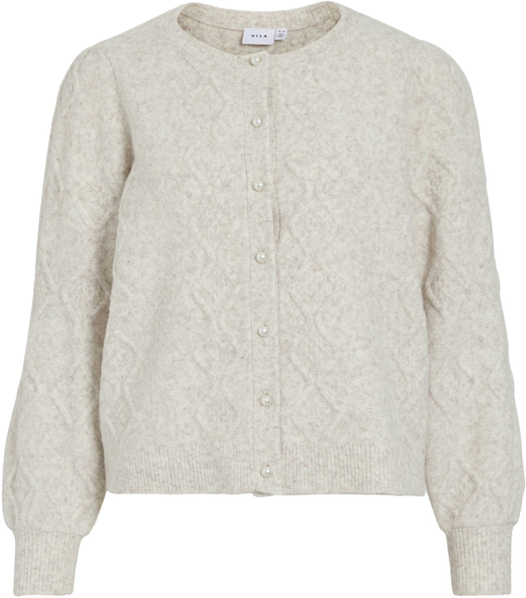 Vila Vest Vicleo O-neck L/s Cable Knit Cardig 14117418 Super Light Natural Melange Dames Maat - XL