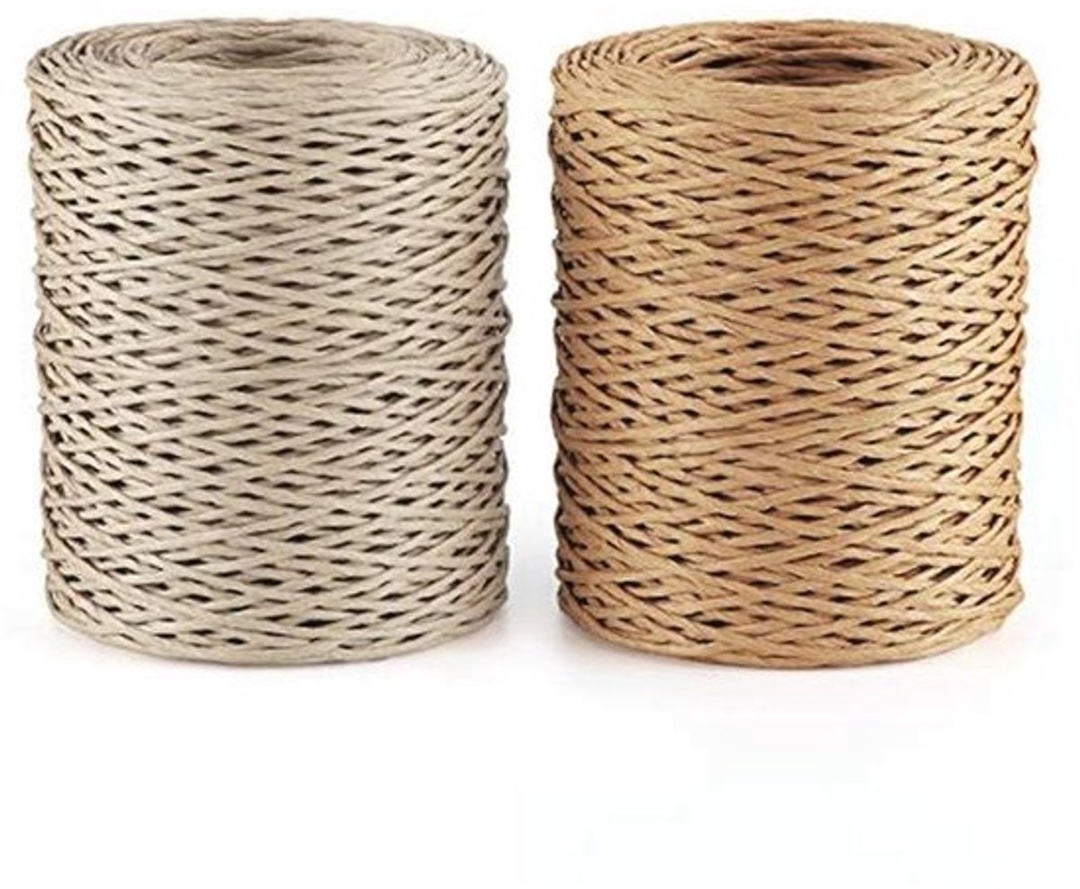 ABSOFINE Papierkoord voor ijzerdraad, natuurlijke kleuren, papierdraad, 2 x 100 m, bloemendraad, rankdraad, rustiek voor Kerstmis, bruiloftsboeket, verpakking, bloemstuk, gereedschap, natuur en bruin